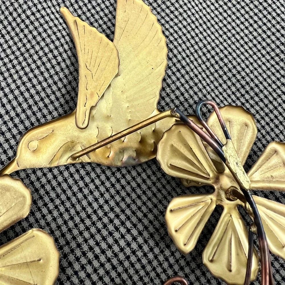Two Brass Hummingbird Flower Wall Art Set 3D  (3335)